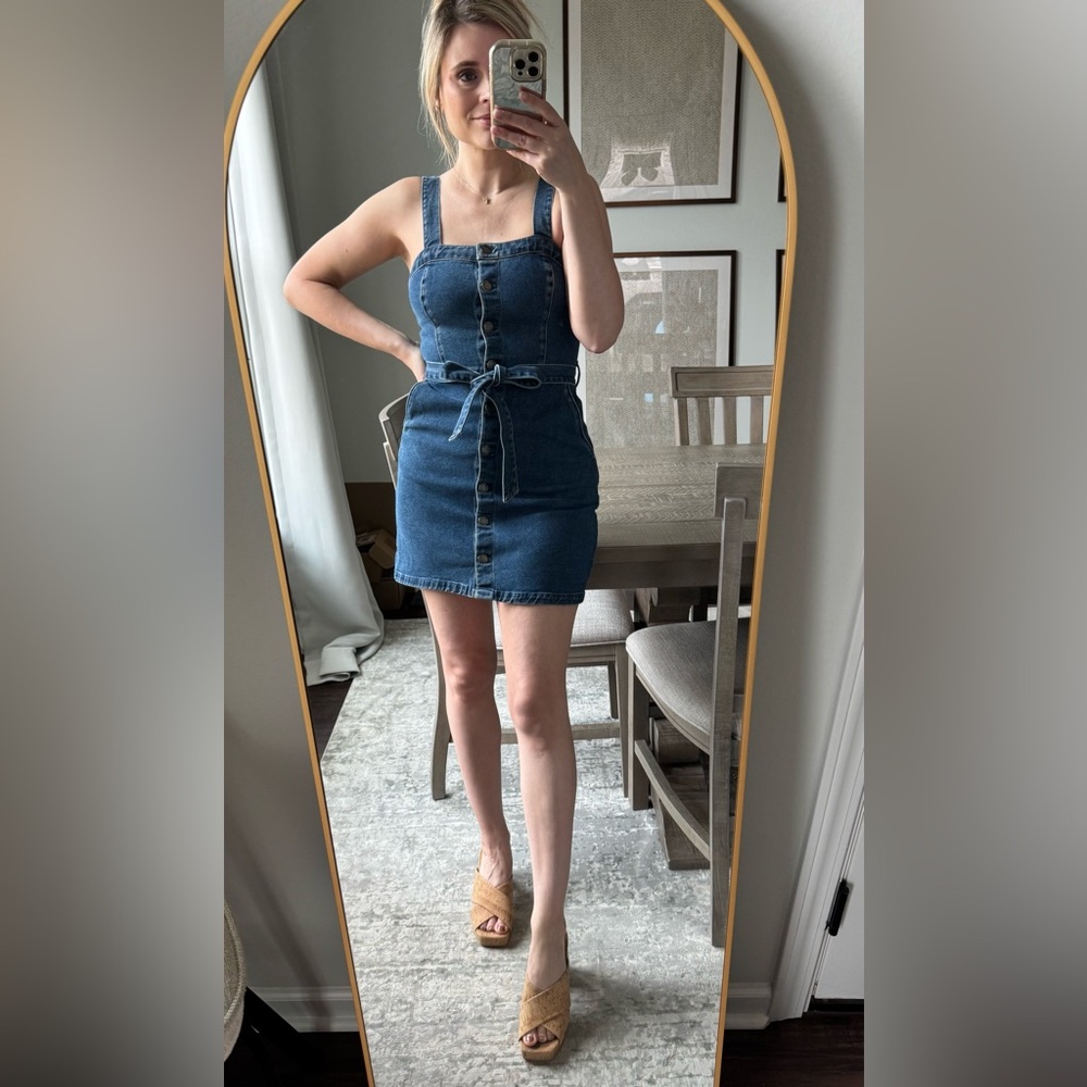 Hollister Medium Color Denim Button-Down Adjustable Strap Dress With Belt - Picture 7 of 16